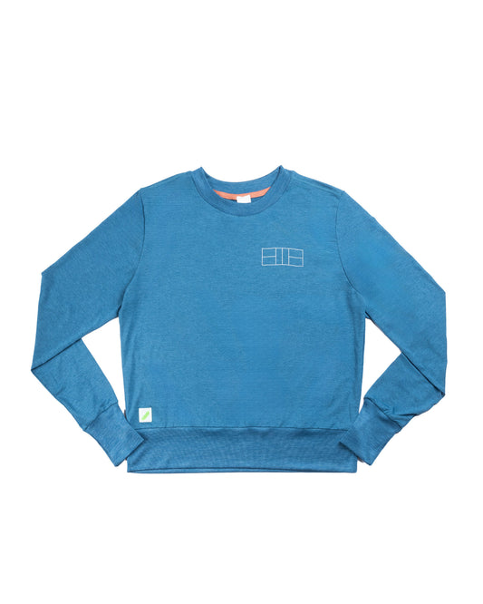 Pickleball Court Long Sleeve Women's Performance Crew - Marine Blue